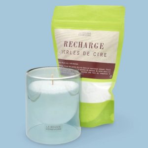 Pack Contenant à Bougie Goutte d'Eau "Gris" + Recharge Bougie en Perles de Cire Végétale - 400g avec Mèches